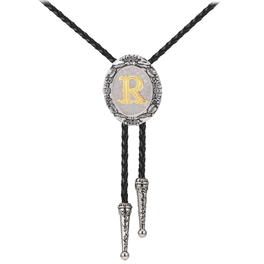 9927 Initial Letter Bolo Tie Custom Engraved Western Necktie with Unique